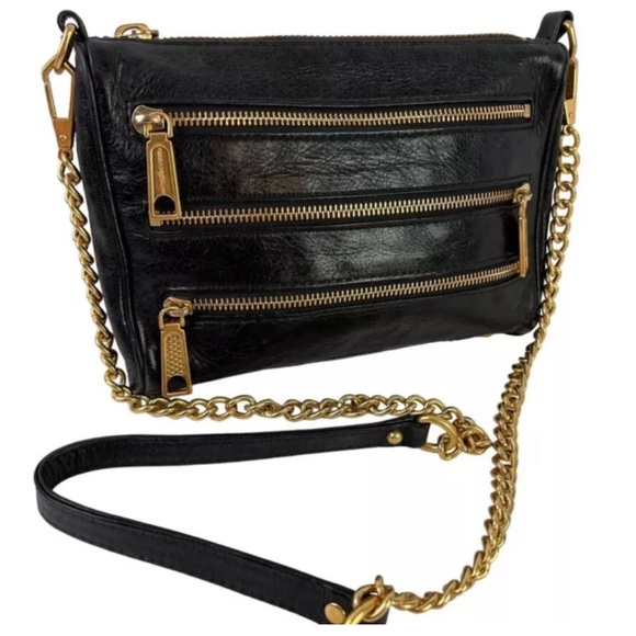 Rebecca Minkoff Handbags - Rebecca Minkoff Womens Black Gold Tone Chain Strap Crossbody Purse 3 Zip Bag